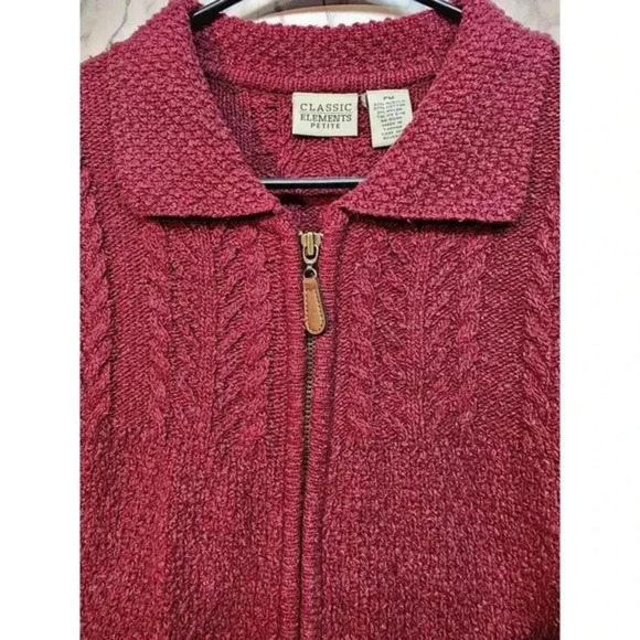 CLASSIC ELEMENTS PETITE Cardigan SWEATER Burgundy PL Knit Cotton - Picture 10 of 10